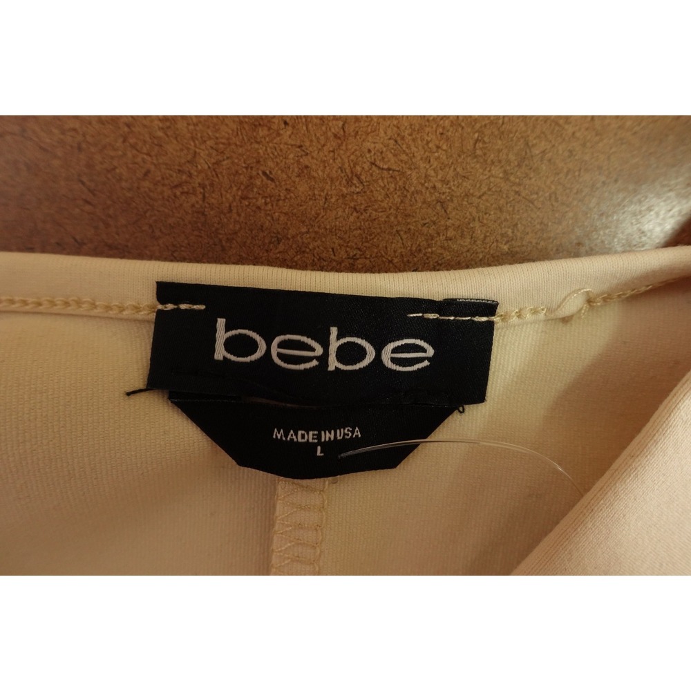 Bebe Womens Large Cream Stretch Open Back Mock Neck Long Sleeve Bodysuit Top NWT - Picture 2 of 12